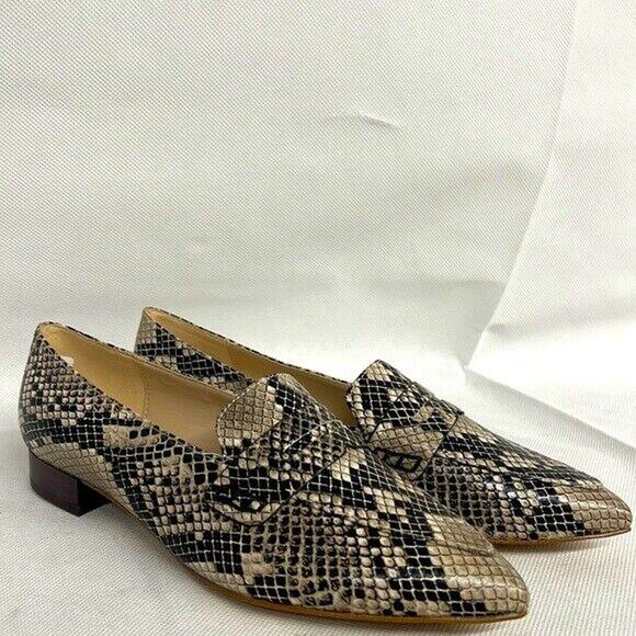 NEW Sz 7 Marc Fisher Feud Loafer black Phyton snake pointed toe shoes penny flat - Picture 1 of 8